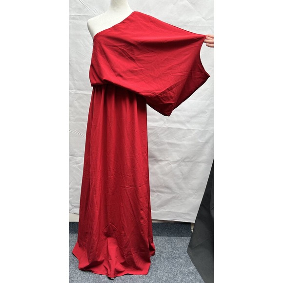 Pink Lily Cranberry Red Silky 1 Shoulder Maxi Dress w/side slit Date nite vibe - Picture 7 of 15